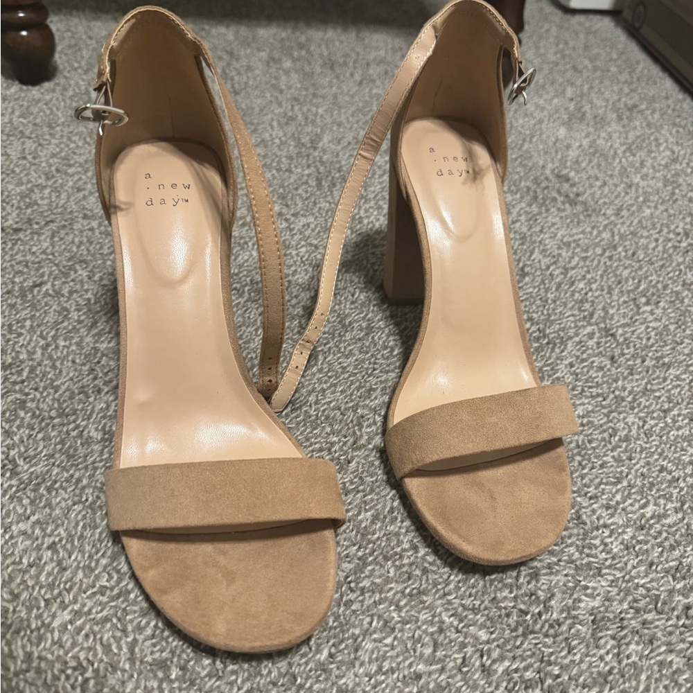 a new day Tan Suede Ankle-Strap Block Heels